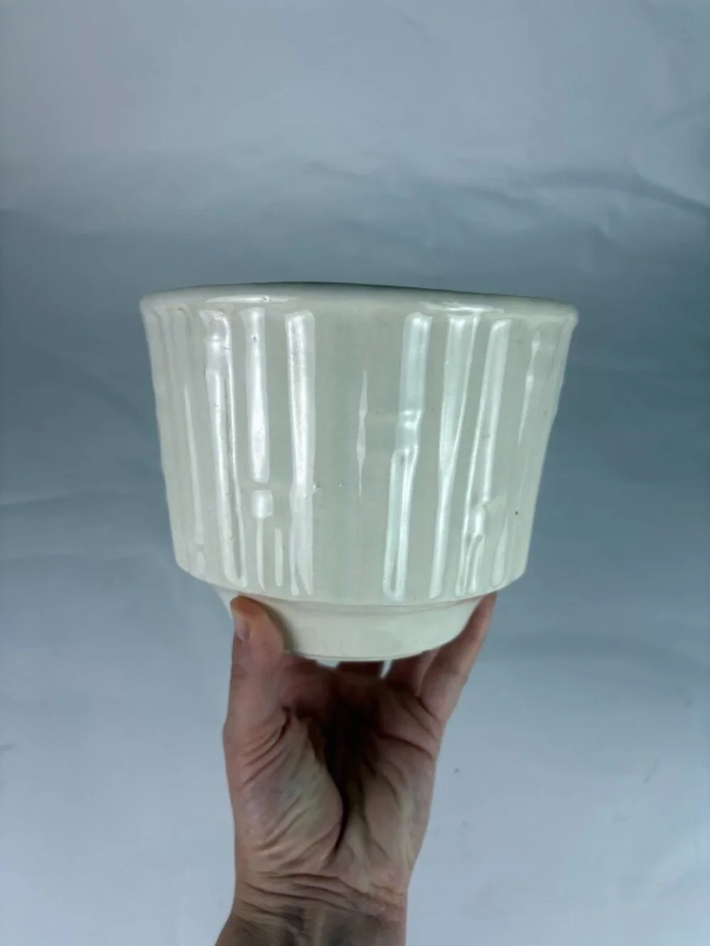 Vintage McCoy Pottery White Faux Bamboo Planter | Mid Century Ceramic Cachepot